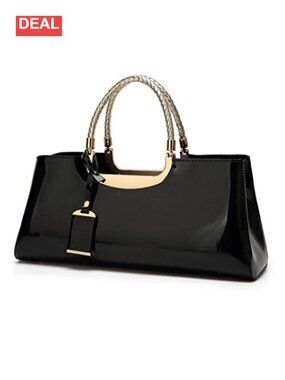 Patent Leather Structured Satchel Evening Party Crossbody Top Handle Bag